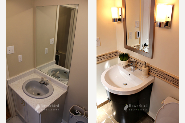 Powder Room Renovation before and after. Toronto Bathroom Contractor